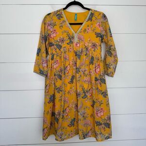 Janasya Women’s XS Yellow Floral Patterned Dress